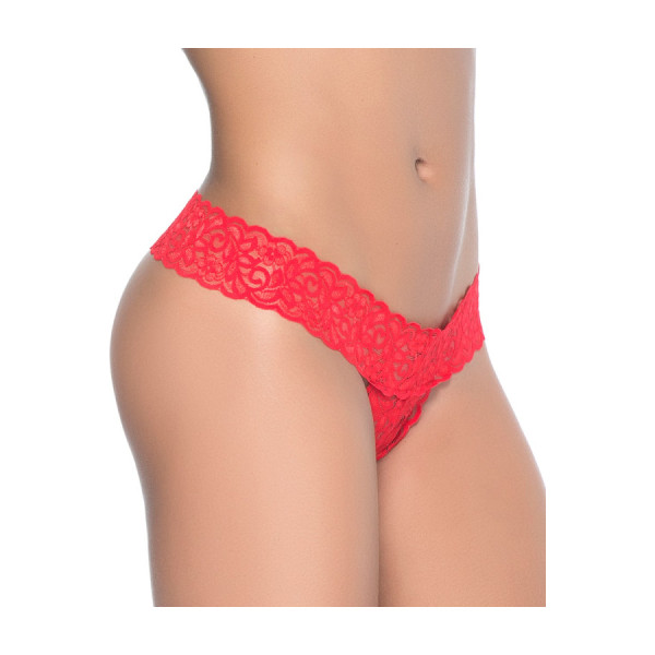 String ouvert brésilien rouge en dentelle 
